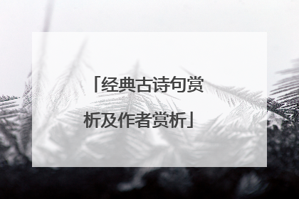经典古诗句赏析及作者赏析